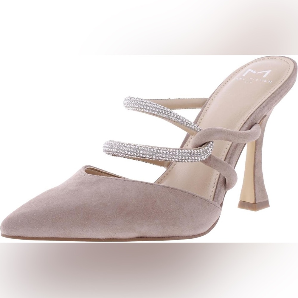 Marc Fisher Nude Rhinestone Pointed Toe Slip Candy Heeled Mule Heels